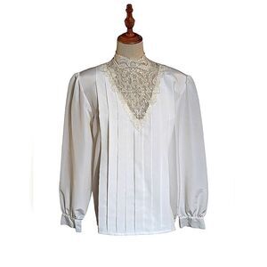 Sellecca Vintage White High Neck Victorian Blouse